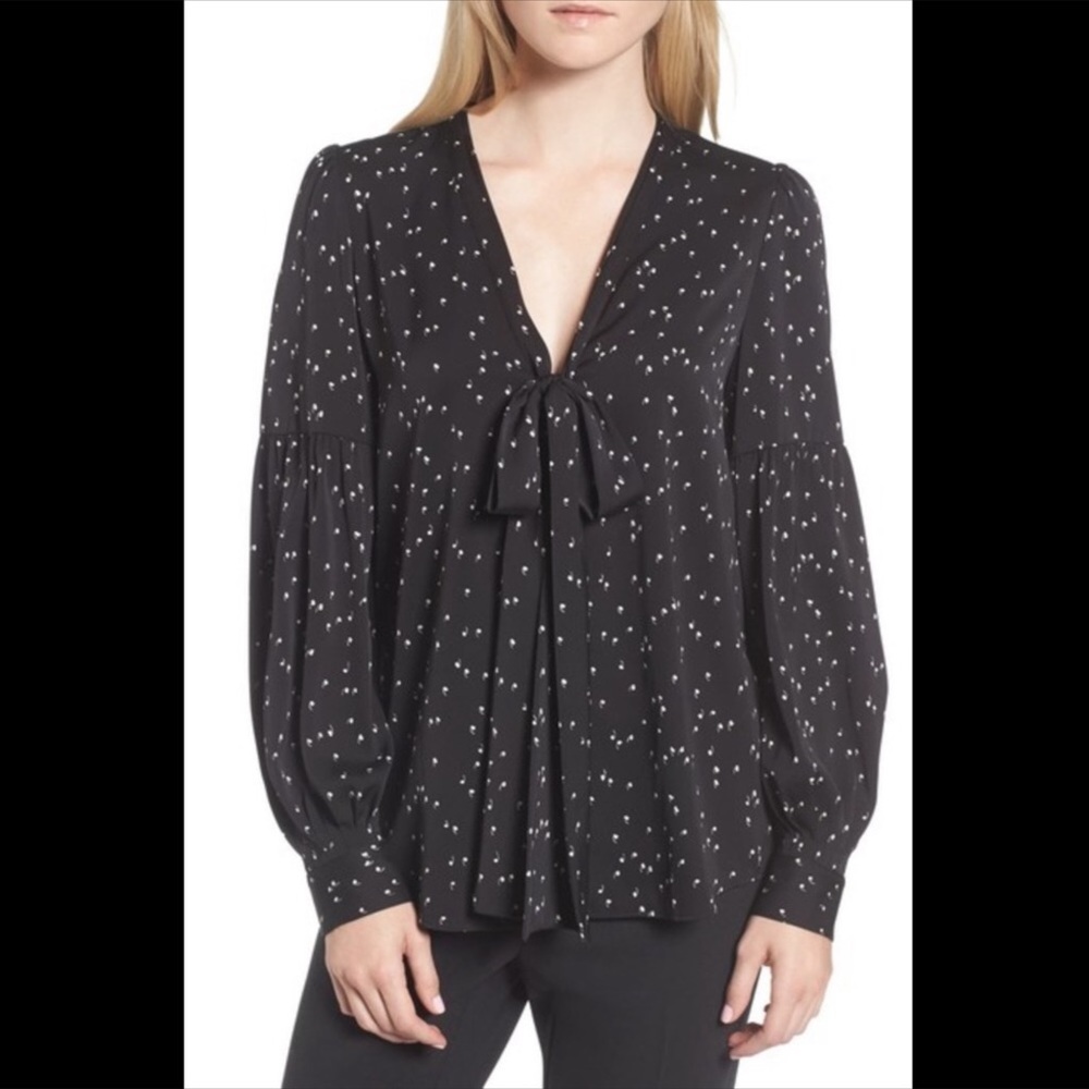 Lewit V-Neck Silk Blend Tie Blouse Black‎ Mavis Geo